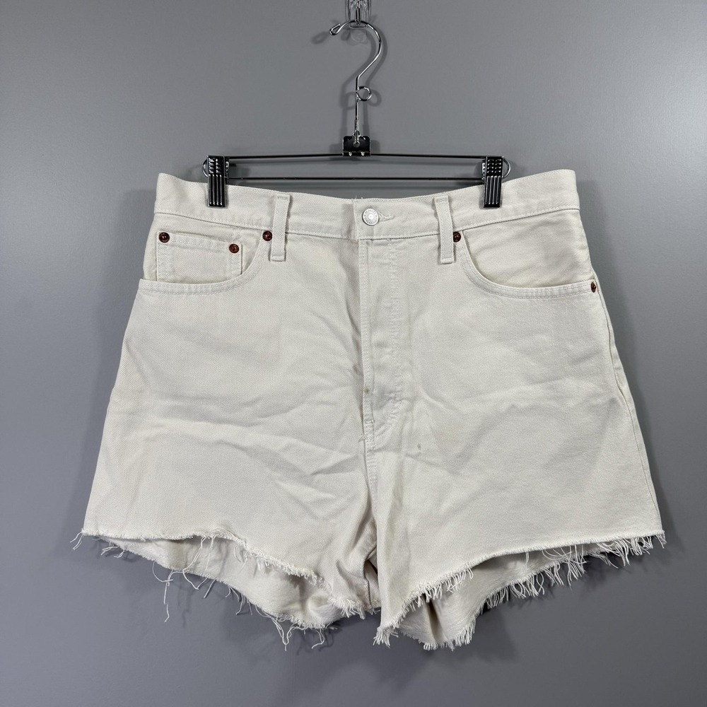 RE/DONE Cut Off Shorts Womens 29 White Denim High Rise Raw Hem Casual 5 Pocket